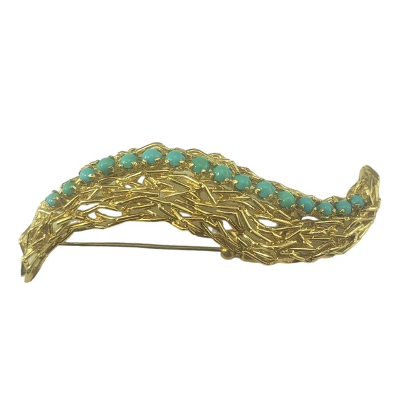 Tiffany & Co. 18 Karat Yellow Gold and Turquoise Brooch/Pin #16802 - Picture 3 of 8